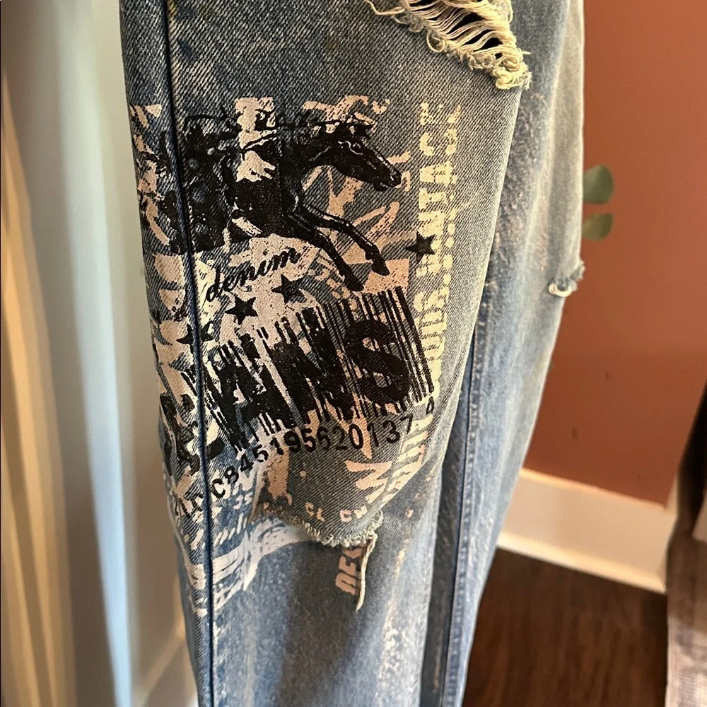 Ingalls Denim Line men’s 100 cotton 32x36 graffiti distressed Korean K-pop jeans